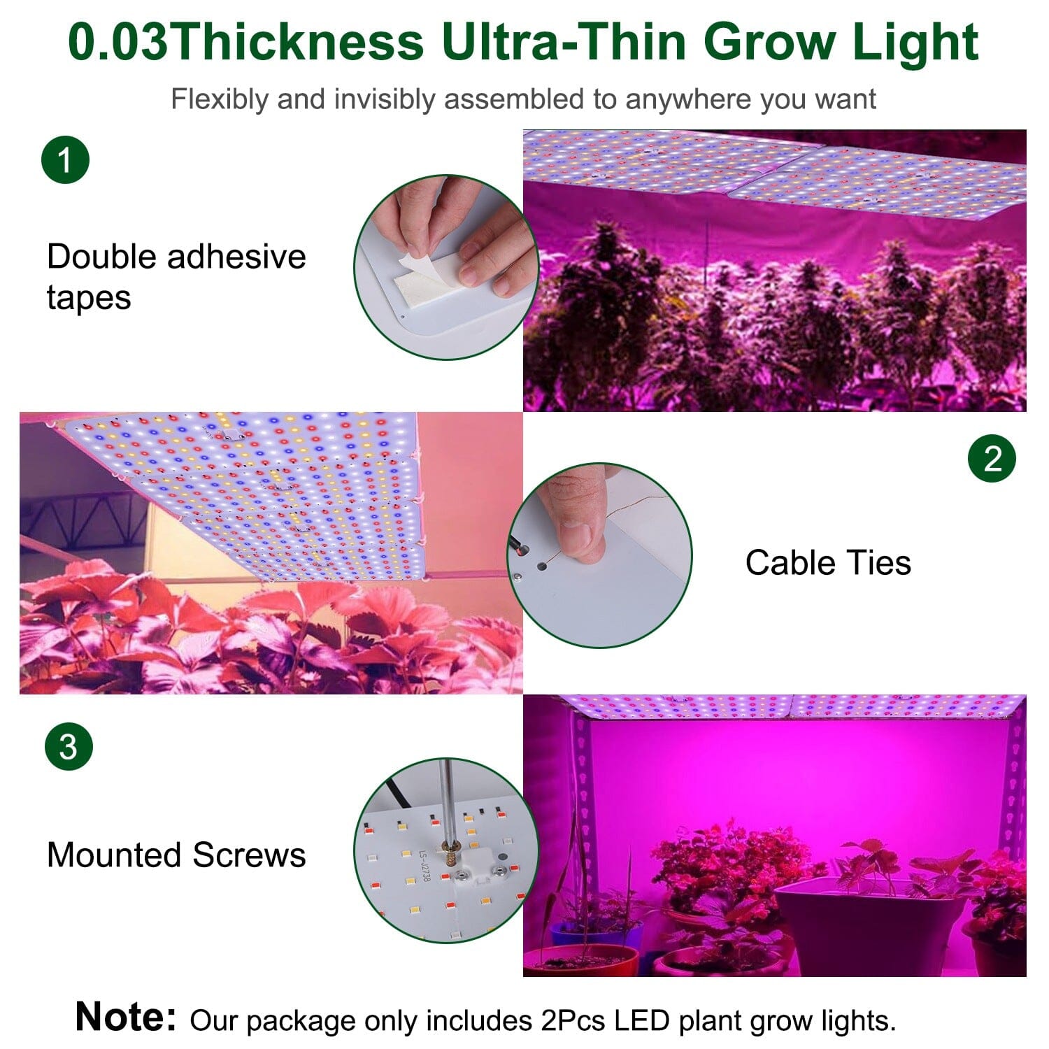 2-Pieces: Ultra-Thin LED Grow Lights for Indoor Plants with 126Pcs LEDs Full Spectrum Under Cabinet Plant Growing Light Garden & Patio - DailySale