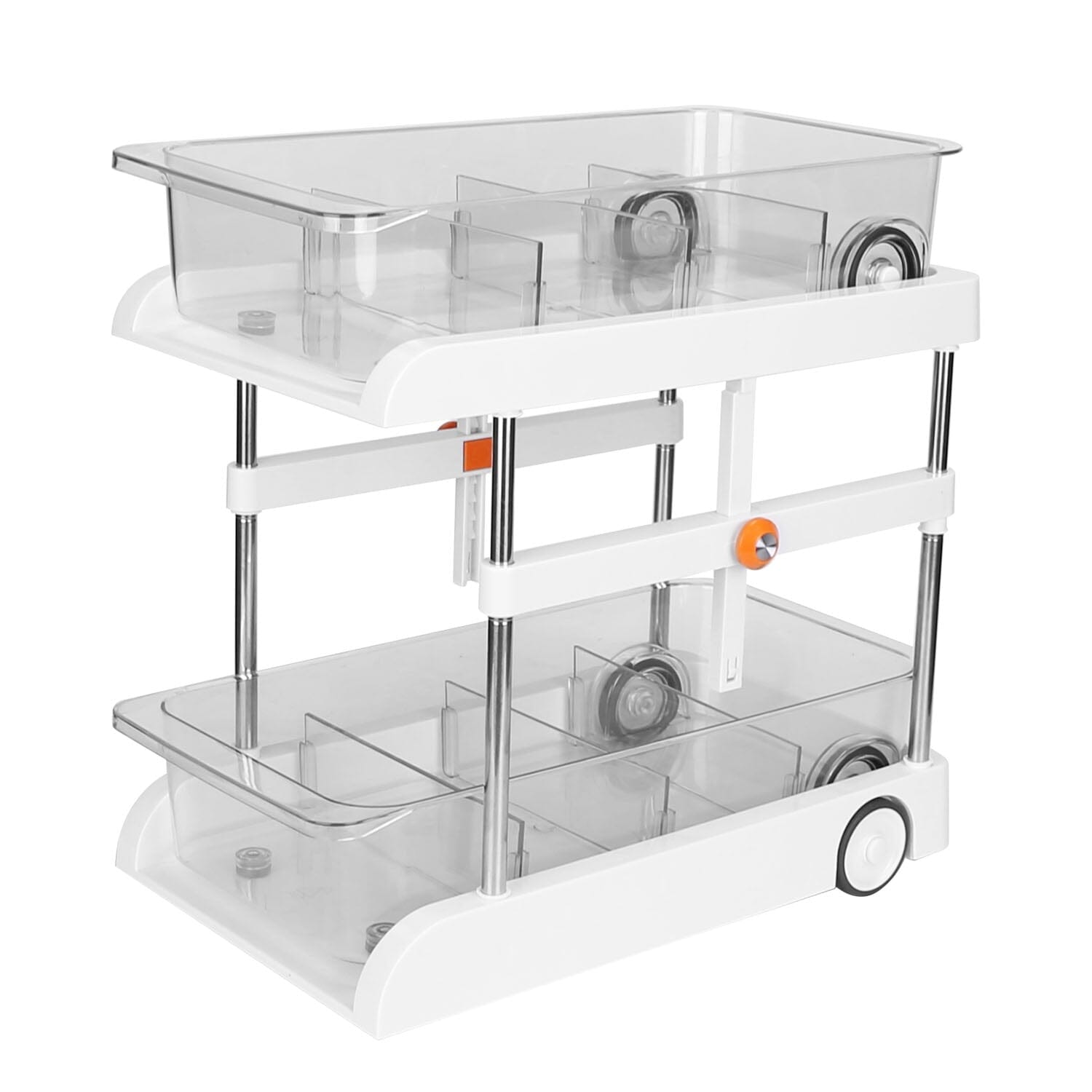 2-Tier Height Adjustable Under Sink Organizer with Flexible Wheels 2 Clear Trays Kitchen Storage - DailySale