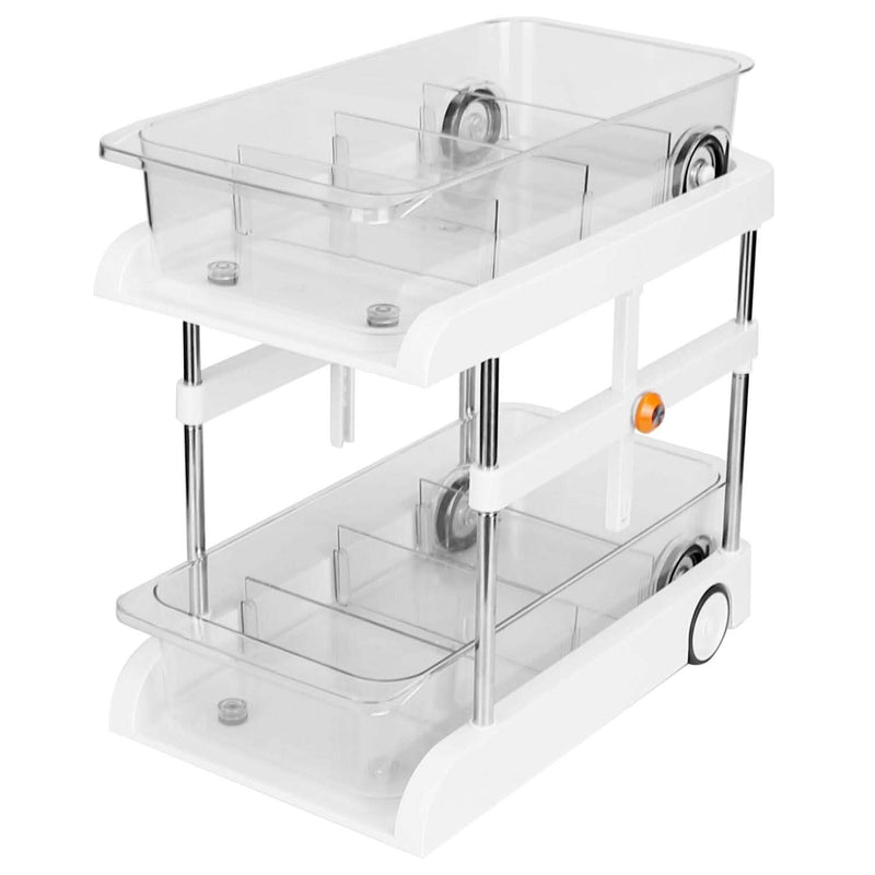 2-Tier Height Adjustable Under Sink Organizer with Flexible Wheels 2 Clear Trays Kitchen Storage - DailySale
