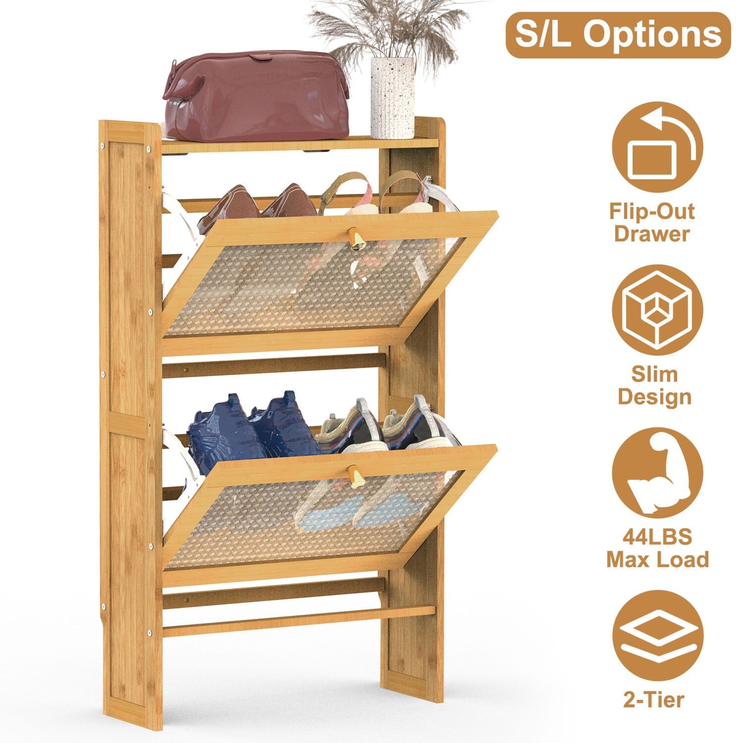 Ollieroo 2 tier natural bamboo shoe rack organizer and foot stool with storage drawer on top sale