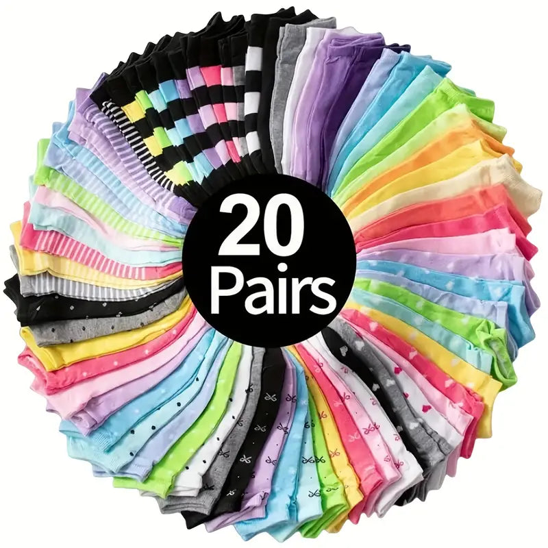 20-Pairs: Candy Color Socks, Casual & Breathable Low Cut Ankle Socks, Women's Stockings & Hosiery Women's Shoes & Accessories - DailySale