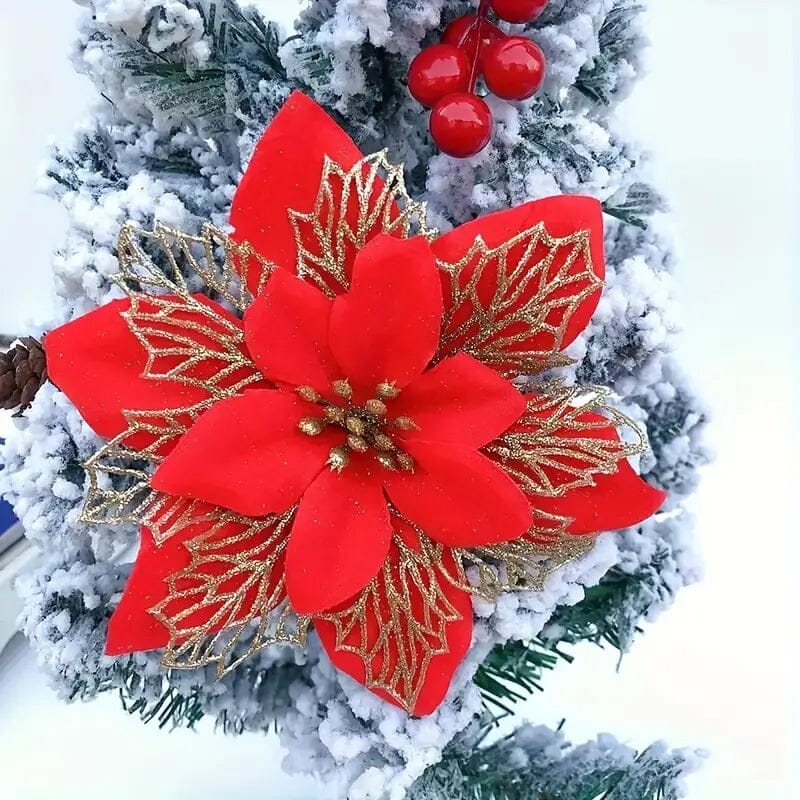 20-Pieces: Artificial Poinsettia Flowers Christmas Ornament Holiday Decor & Apparel Red - DailySale