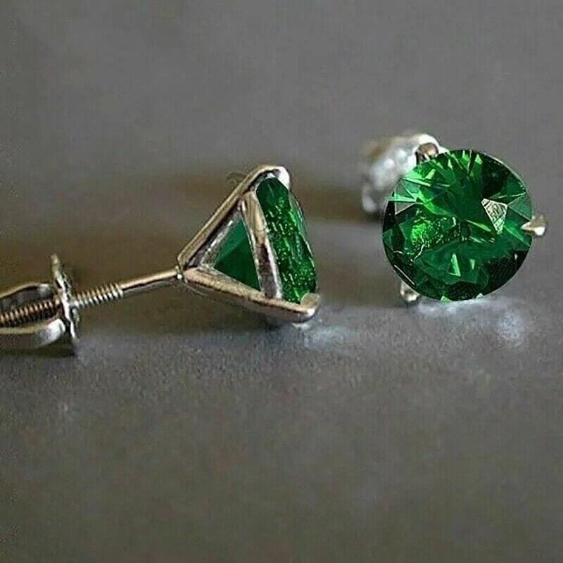 2.00 Ct Round Cut Natural Emerald Solitaire Stud Earrings 14k White Gold Earrings - DailySale