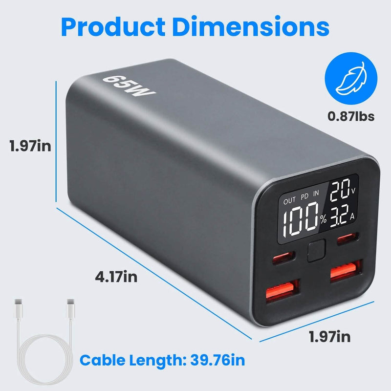 20000mah 65W USB-C PD Laptop Power Bank Fast Charging Mobile Accessories - DailySale