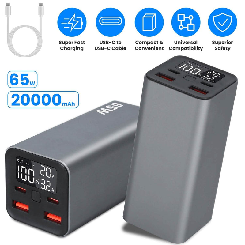 20000mah 65W USB-C PD Laptop Power Bank Fast Charging Mobile Accessories - DailySale