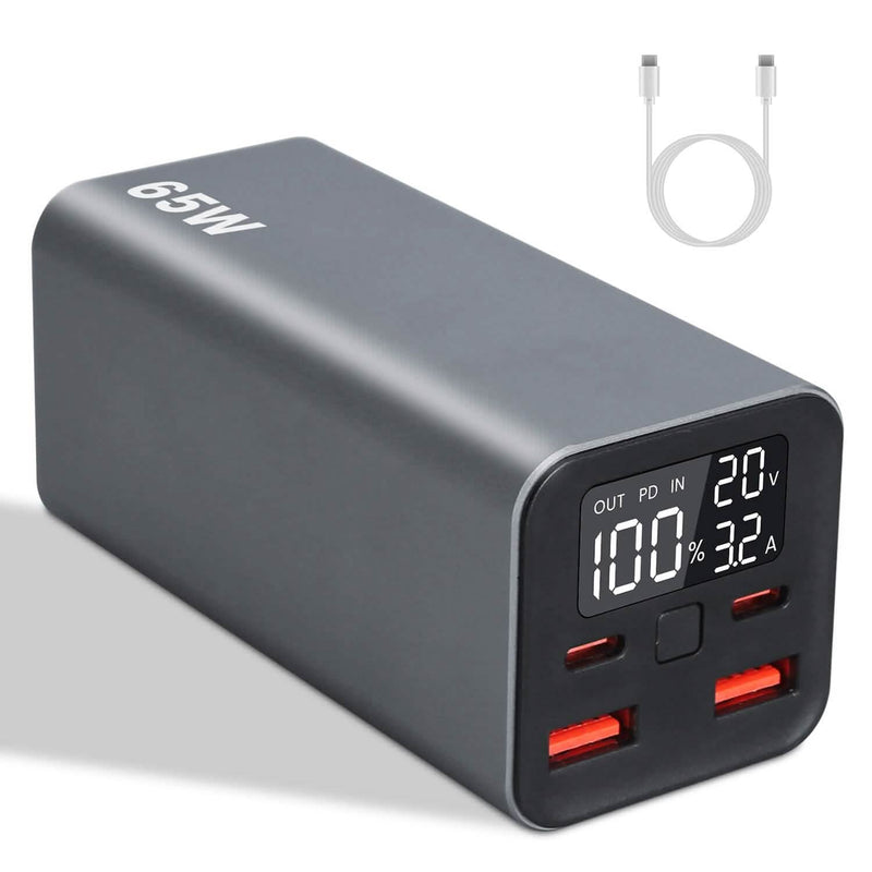 20000mah 65W USB-C PD Laptop Power Bank Fast Charging Mobile Accessories Gray - DailySale