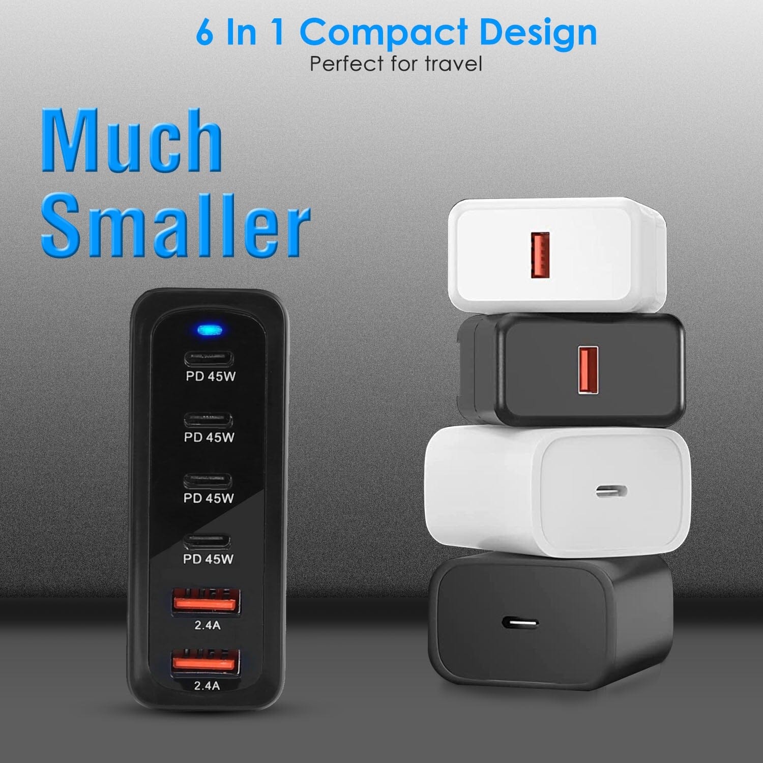 200W Fast Wall Charger with 6 Charging Ports Desktop USB Charging Station Mobile Accessories - DailySale