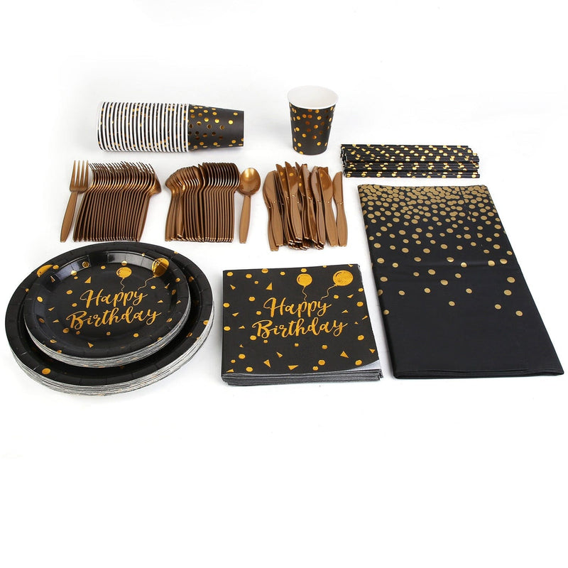 201 Pieces: Black Gold Disposable Dinnerware Set Wine & Dining - DailySale