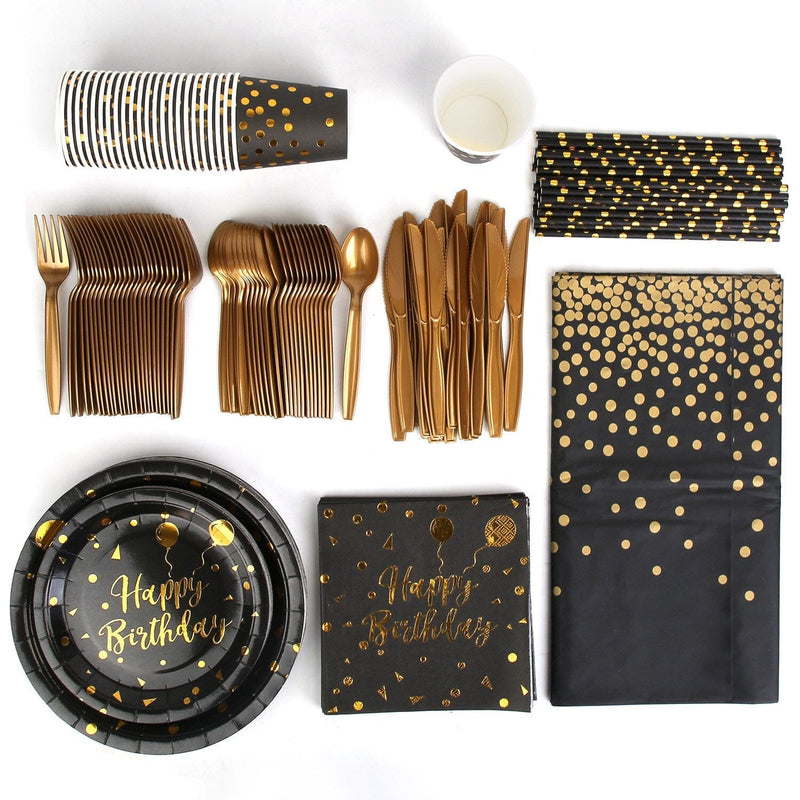 201 Pieces: Black Gold Disposable Dinnerware Set Wine & Dining - DailySale