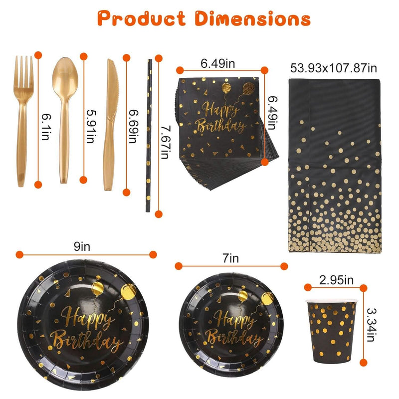 201 Pieces: Black Gold Disposable Dinnerware Set Wine & Dining - DailySale