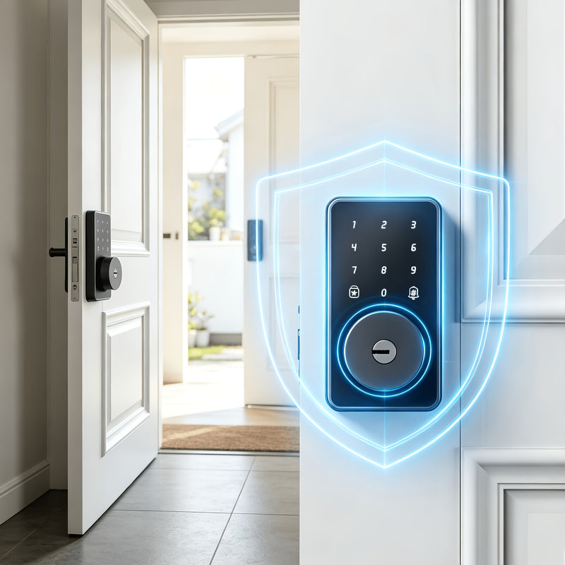 Keypad deadbolt installed on a front door