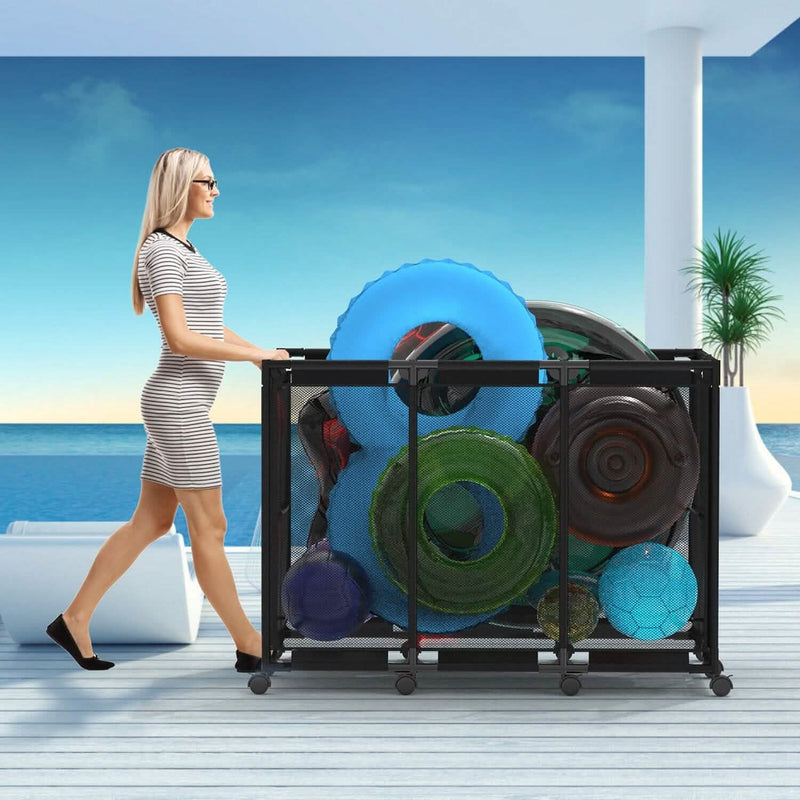 210 Gallon Pool Storage Bin Organizer Rolling Mesh Storage Basket with Lockable Wheels Closet & Storage - DailySale
