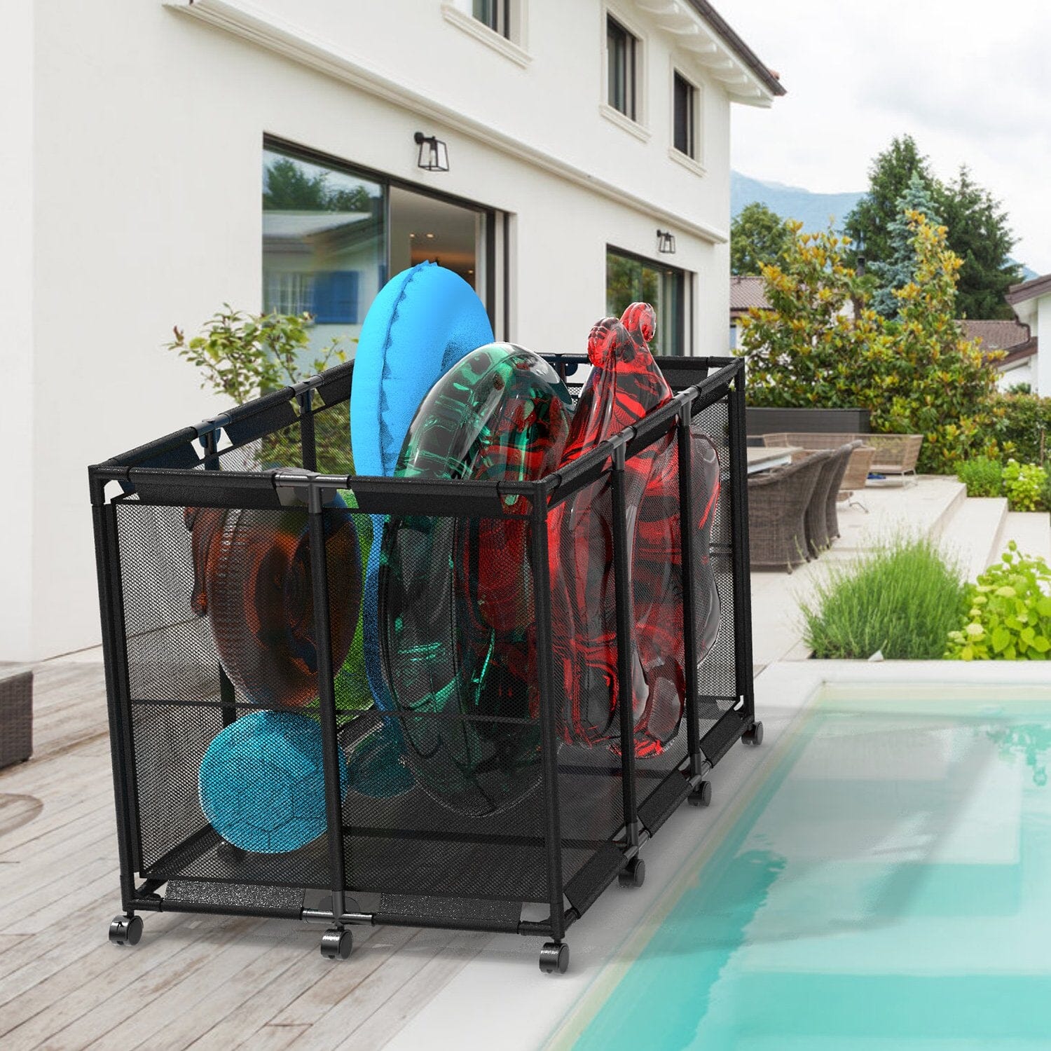 210 Gallon Pool Storage Bin Organizer Rolling Mesh Storage Basket with Lockable Wheels Closet & Storage - DailySale