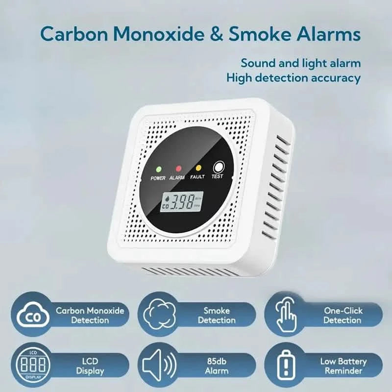 Dual Sensor Smoke & Carbon Monoxide Detector Alarm with LCD Display