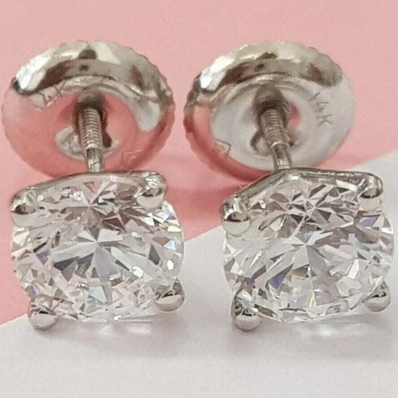 2.15 Ct Diamond Stud Earrings Natural Round Real 14k White Gold Martini F-G/I1 Earrings - DailySale