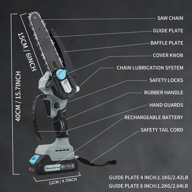 21V 4-6 Inch Cordless Chainsaw Kit with Built-in Lubrication, Battery and Charger Garden & Patio - DailySale