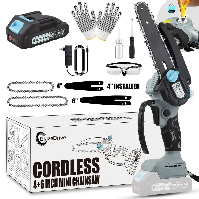 21V 4-6 Inch Cordless Chainsaw Kit with Built-in Lubrication, Battery and Charger Garden & Patio - DailySale