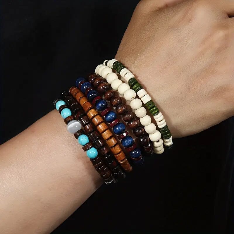 22-Pieces: Bohemian Vintage Wooden Beads Bracelet Set Bracelets - DailySale