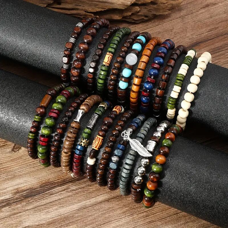 22-Pieces: Bohemian Vintage Wooden Beads Bracelet Set Bracelets - DailySale