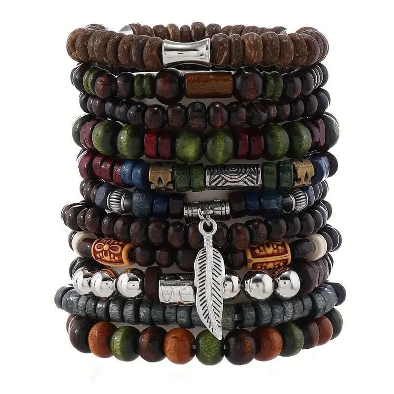 22-Pieces: Bohemian Vintage Wooden Beads Bracelet Set Bracelets - DailySale