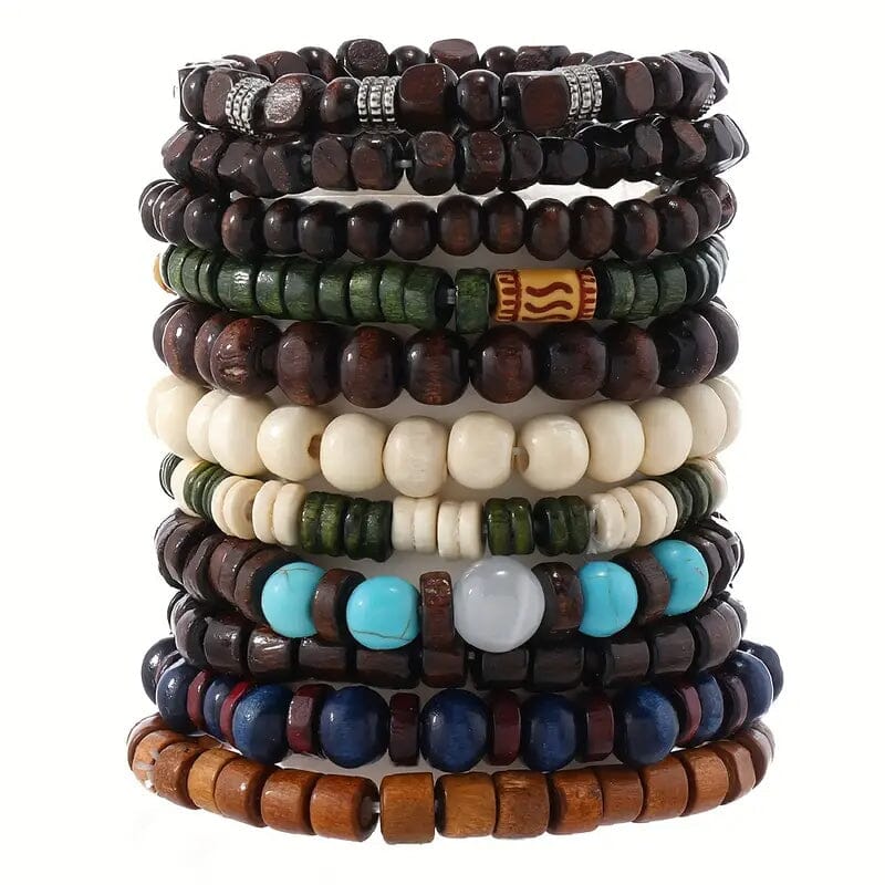 22-Pieces: Bohemian Vintage Wooden Beads Bracelet Set Bracelets - DailySale