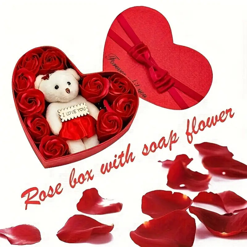 Rose-Shaped Soap Gift Box With Heart-Shaped Artificial Roses