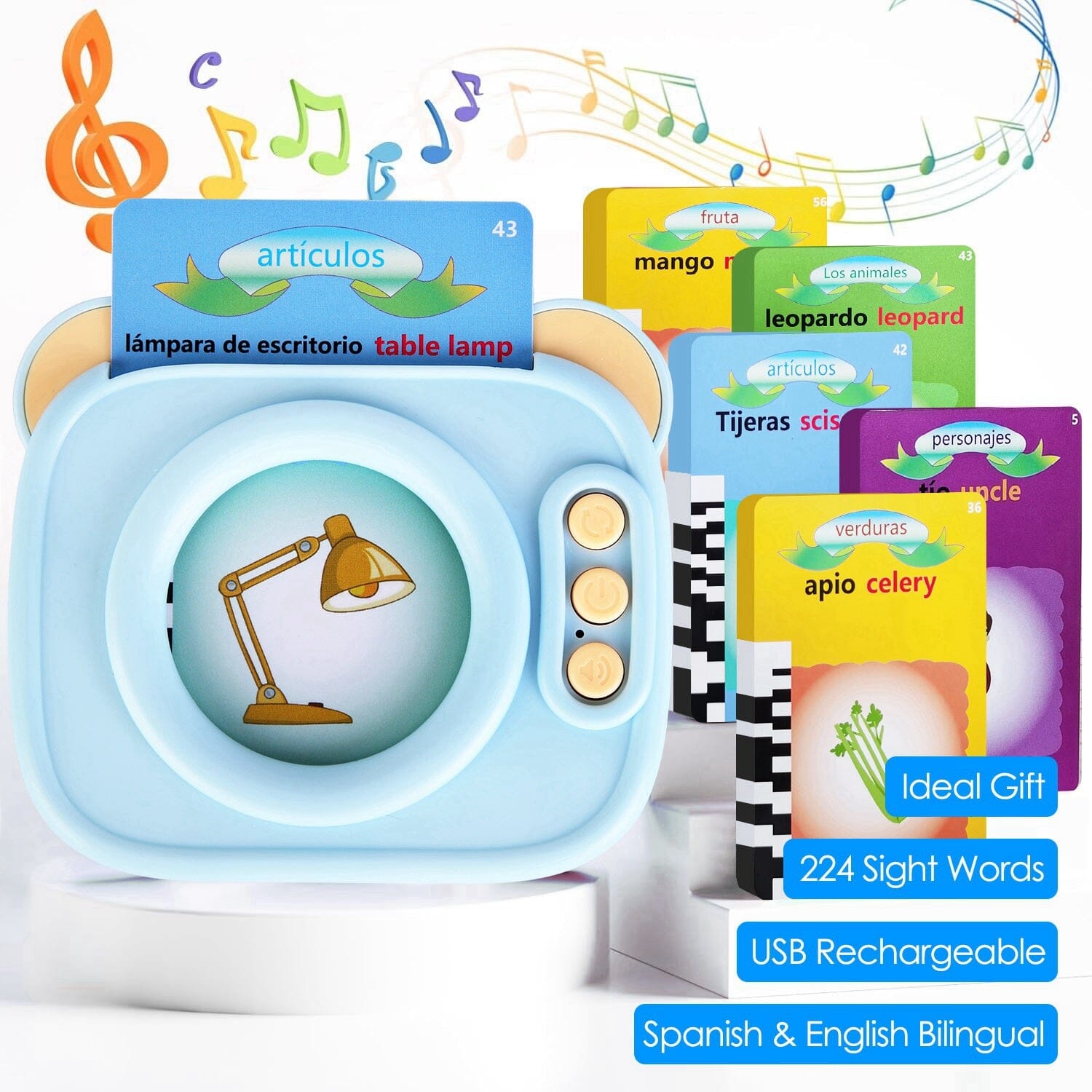 224 Sight Words Spanish and English Bilingual Talking Flash Cards Toys & Games - DailySale