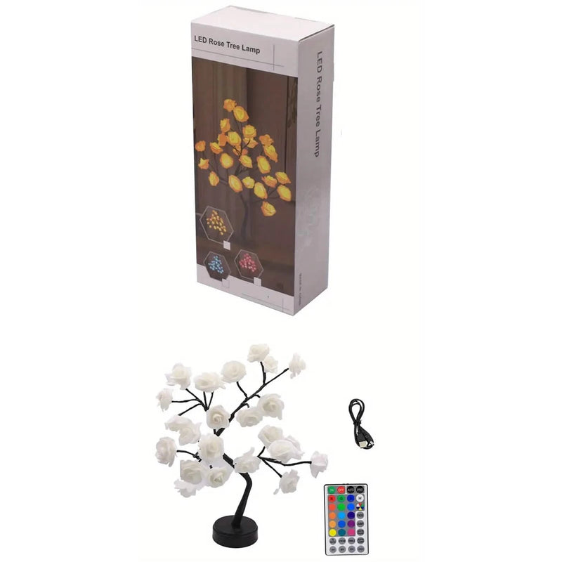 24 LED RGB 16 Colors Rose Tree Night Light Battery And USB Plug Operated Rose Flower Fairy Lights Remote Control Furniture & Decor - DailySale