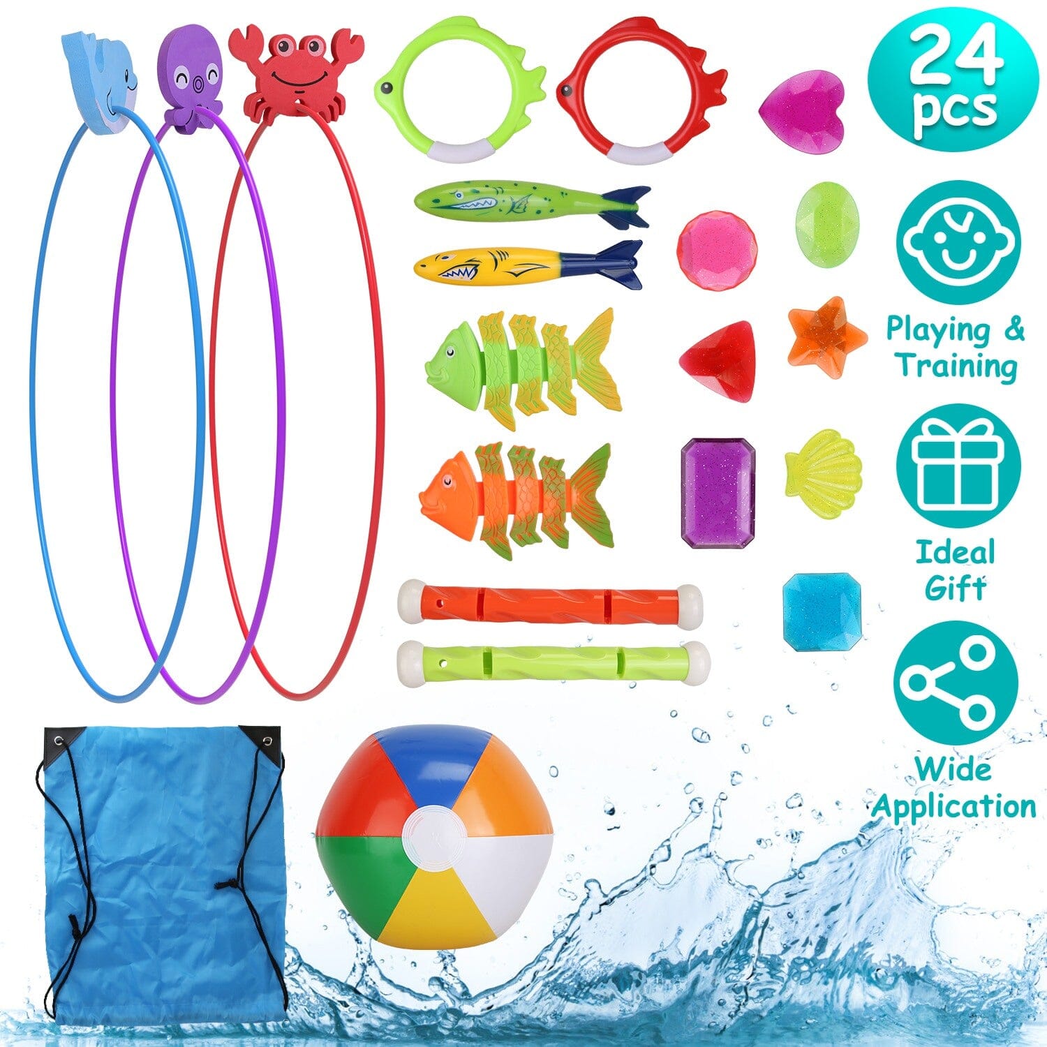 24-Pieces: Diving Toys Swimming Pool for Aged 3+ Years Old Toys & Games - DailySale