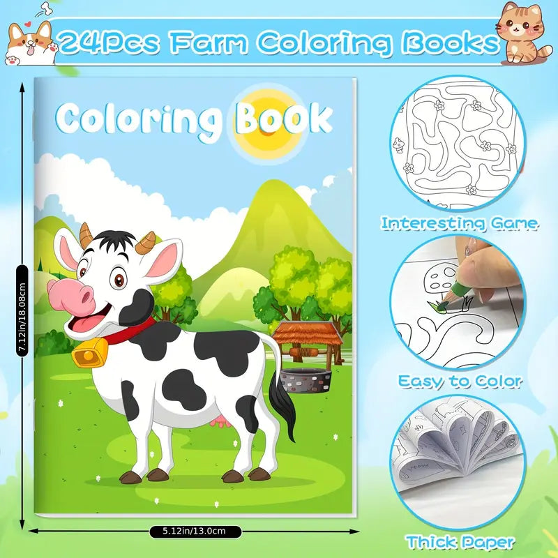 24-Pieces: Mini Coloring Books with 24 Stacking Crayons, Farm Themed Party Favors Arts & Crafts - DailySale