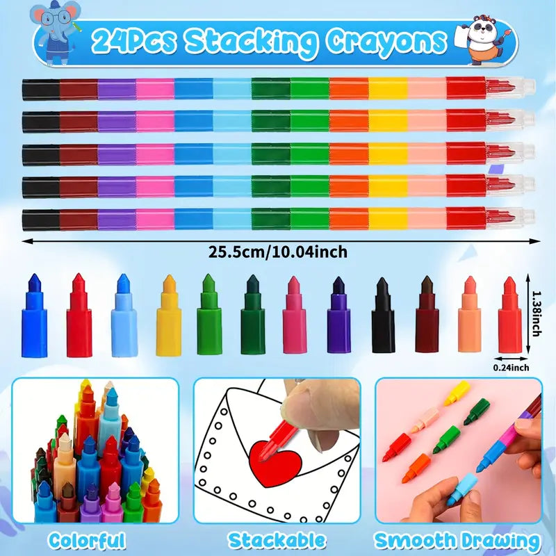 24-Pieces: Mini Coloring Books with 24 Stacking Crayons, Farm Themed Party Favors Arts & Crafts - DailySale