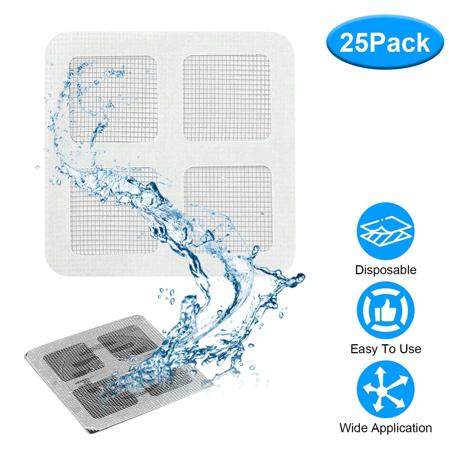 25-Pack: 3.94 x 3.94" Disposable Floor Drain Sticker Hair Catcher Bath - DailySale