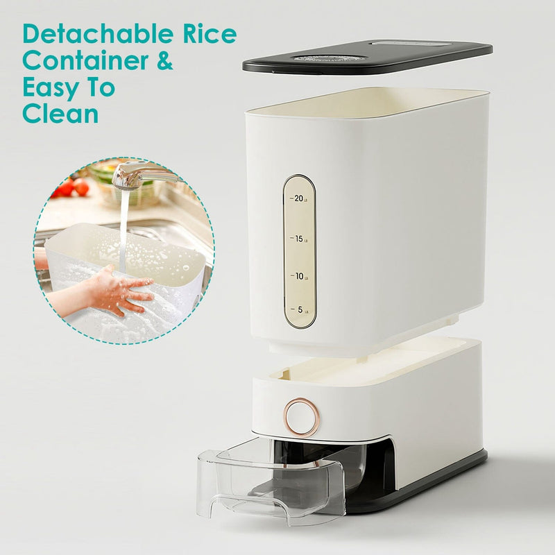 25LBS Vertical Rice Dispenser With Dustproof Lid Large Capacity Grain Storage Container With Measuring Cup Built-In Kitchen Storage - DailySale
