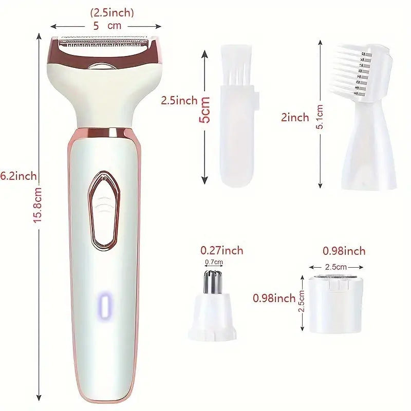 4-in-1 Silky-Smooth Electric Shaver for Women - Wet/Dry, USB Rechargeable & Portable for Full Body Use