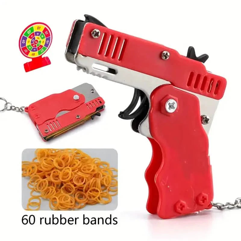 Foldable Metal Rubber Band Launcher Toy Keychain