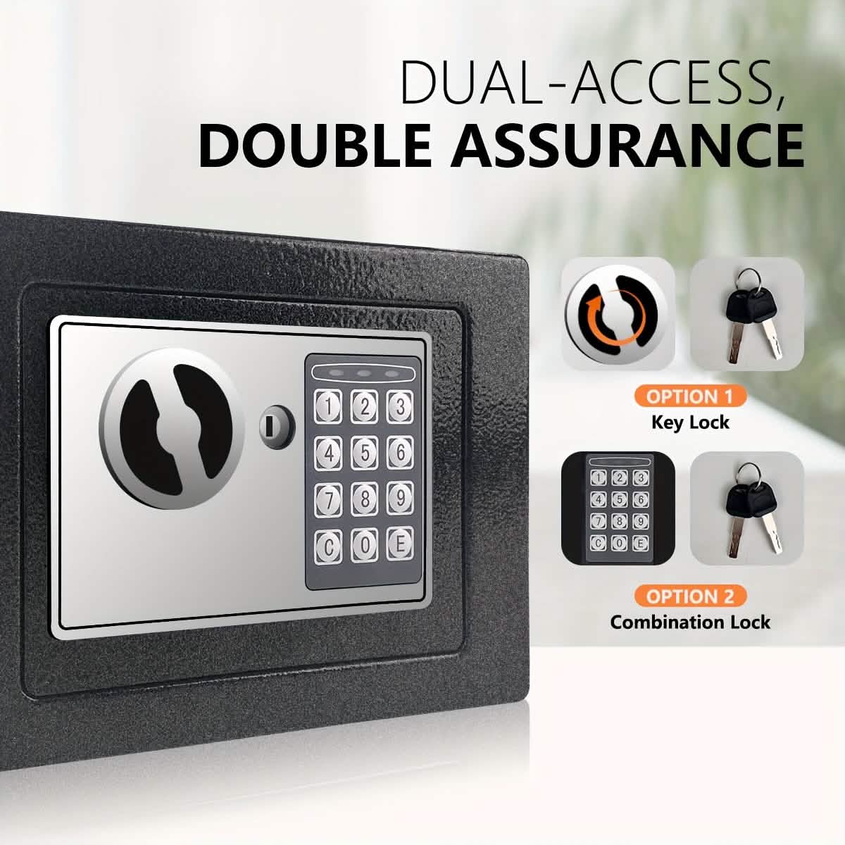 Fireproof Digital Home Safe with Keypad, Sensor Light & Money Bag-Silver