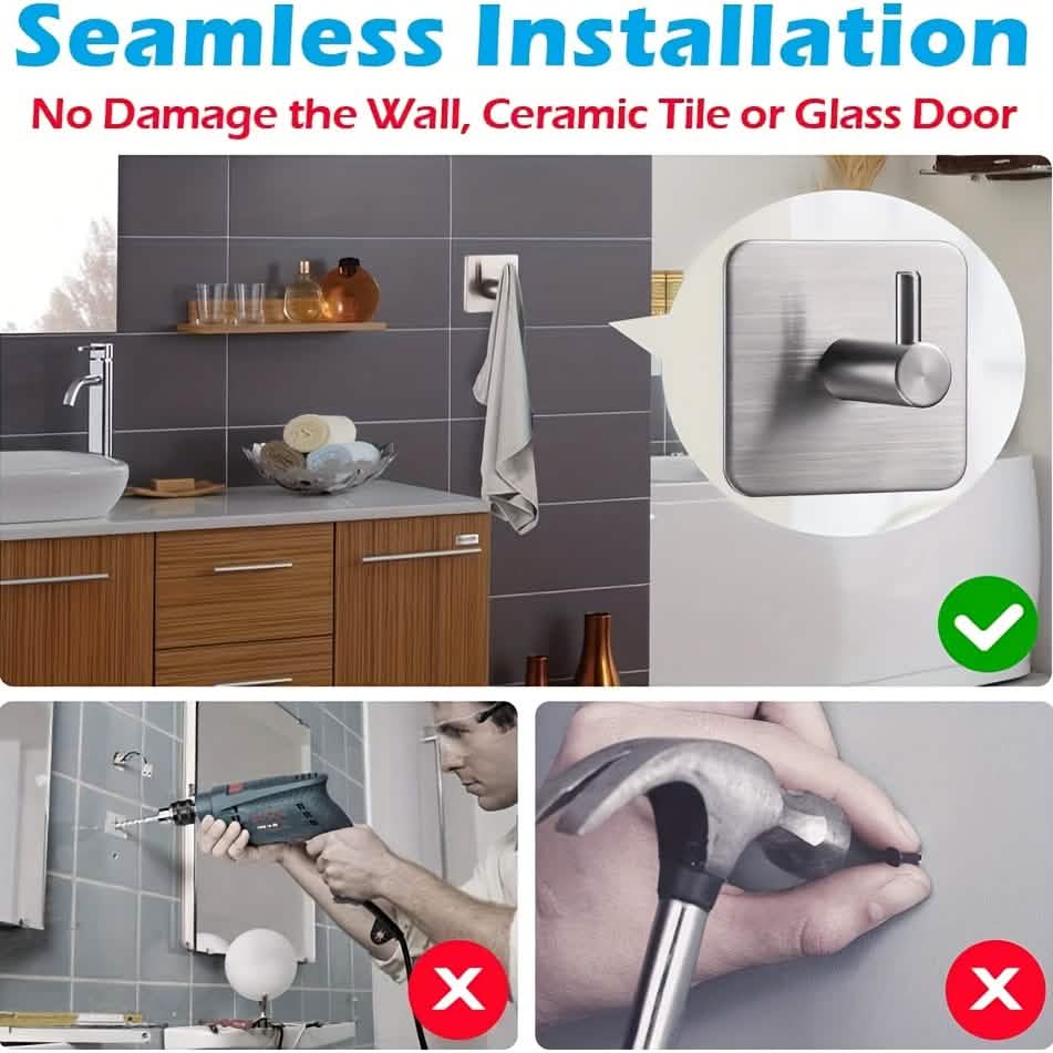 4-Pack Heavy Duty Stick Hooks – Stainless Steel, Waterproof, Wall Mount