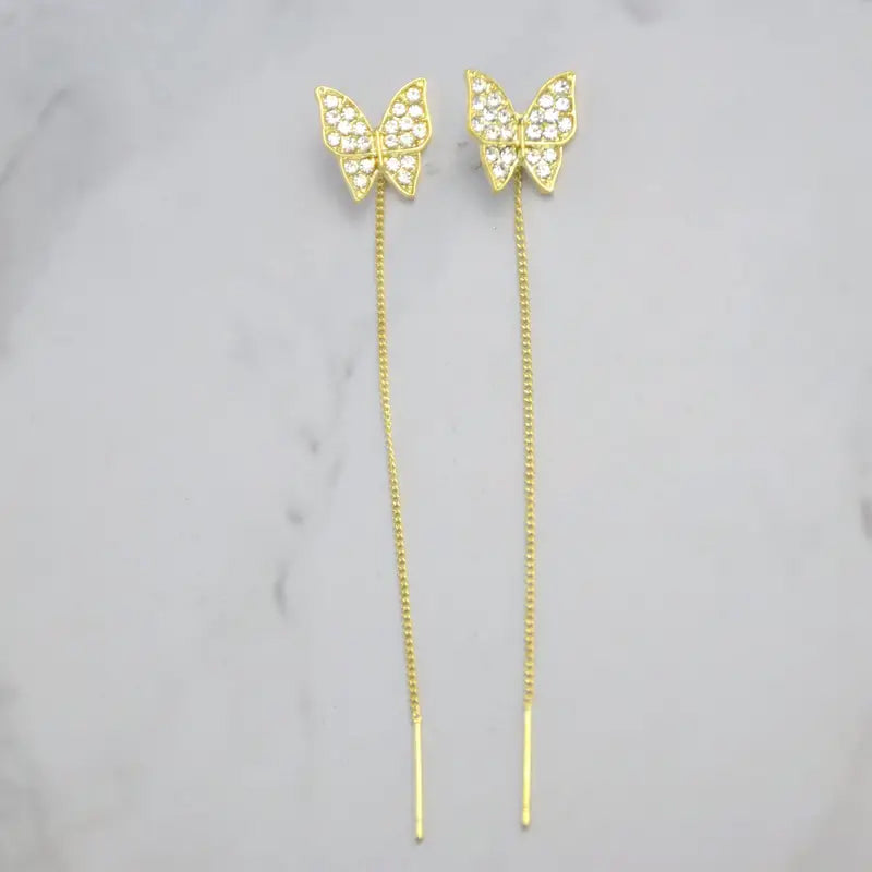 925 Silvery Post Yellow Alloy Butterfly Earrings