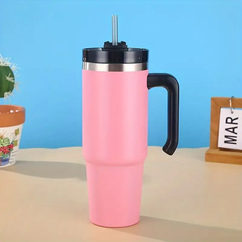 30.5 Oz 304 Stainless Steel Double Vacuum Portable Travel Cup with Handle and Straw