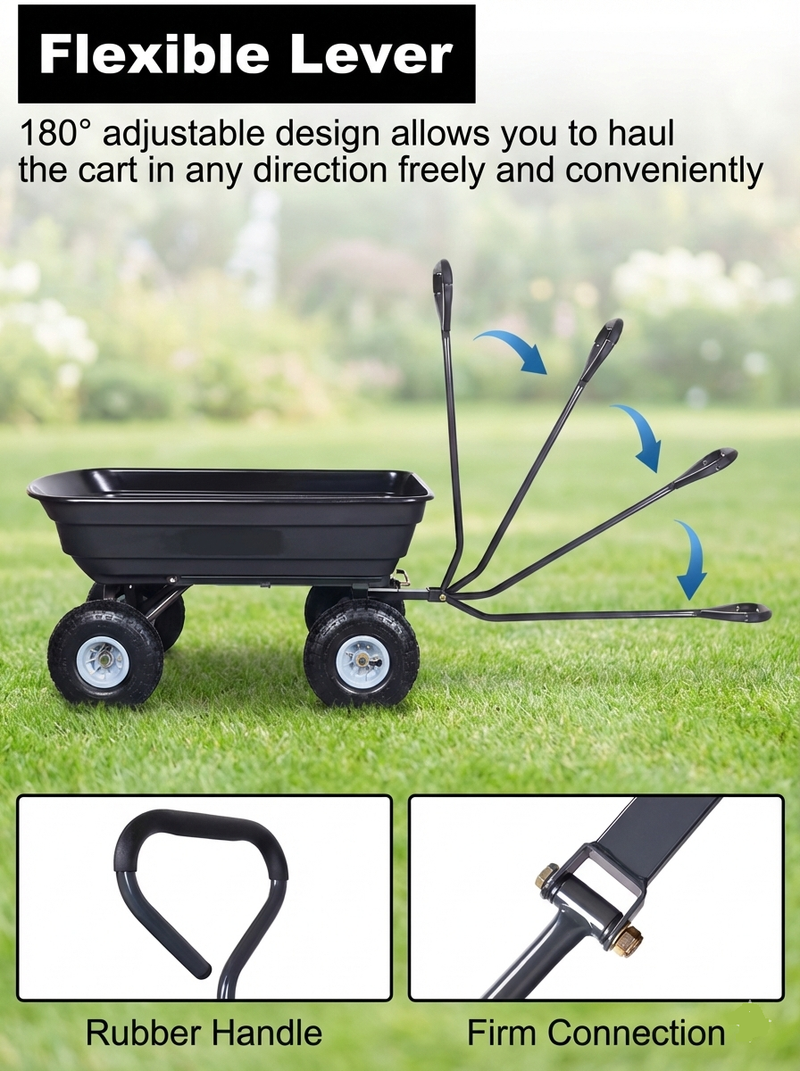 Heavy Duty Poly Garden Dump Cart – 600 lb Capacity, 10" Pneumatic Tires