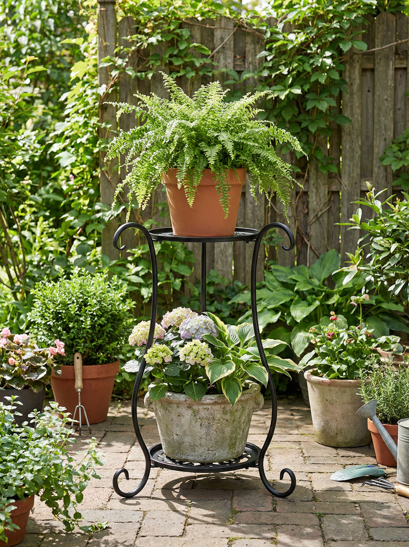 Two-Tier Metal Plant Stand – Double Layer Iron Flower Rack for Indoor & Outdoor Plants