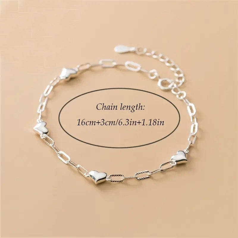 Heart-Shaped S925 Silver Bracelet