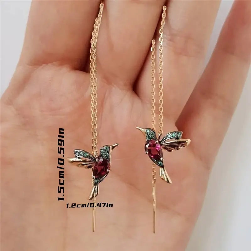 Long Hummingbird Animal Earrings