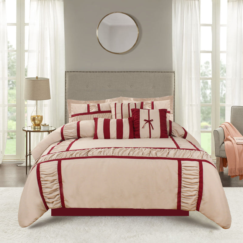 7 Piece Microfiber Ruffle and Patchwork Comforter Set