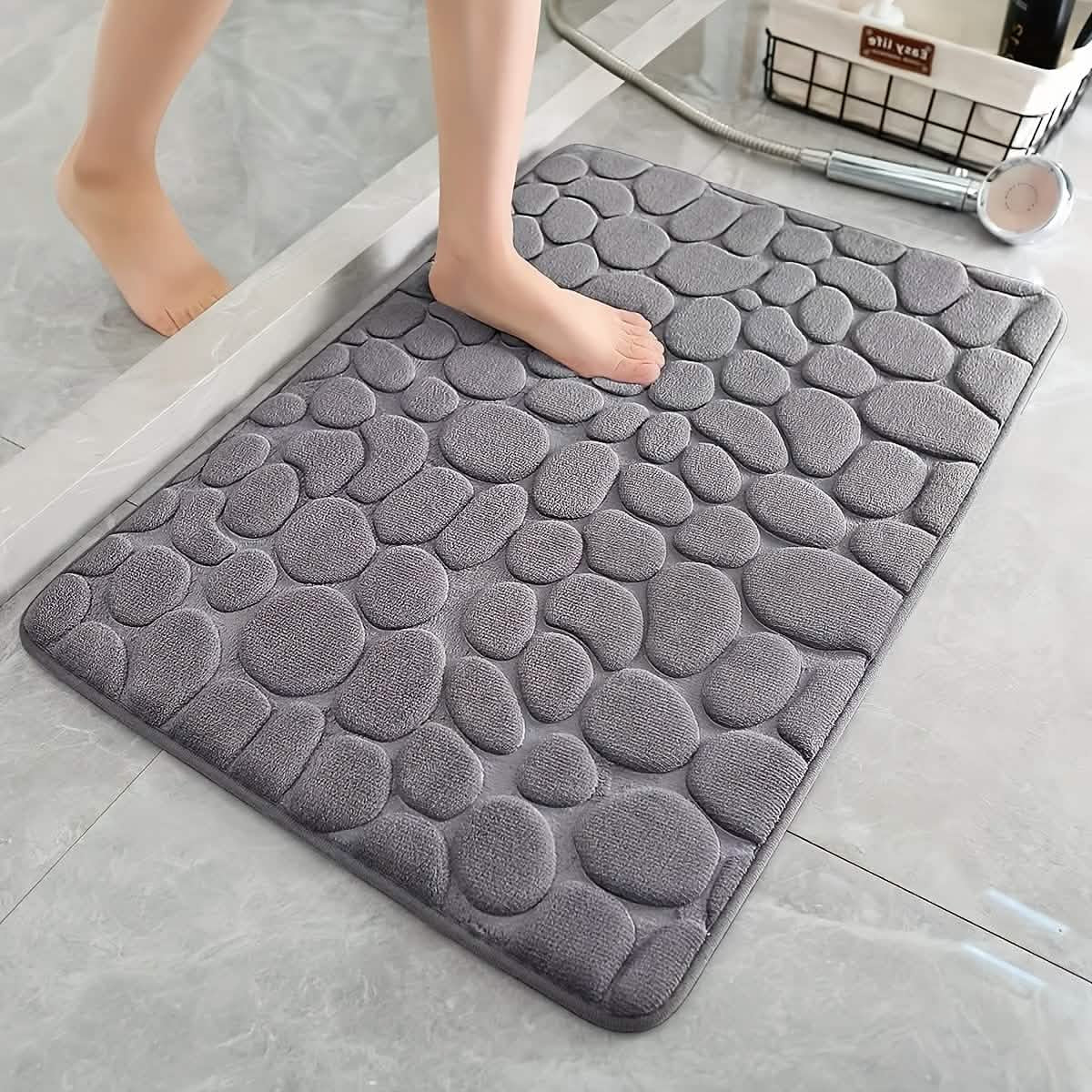 Ultra-Soft Memory Foam Bath Mat – Non-Slip, Absorbent (Gray Hexagon)