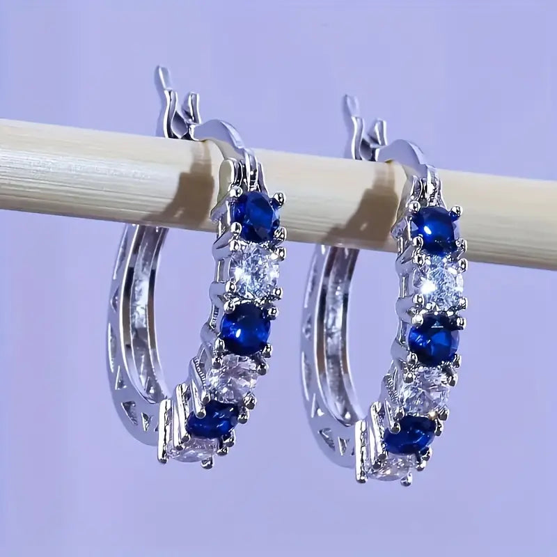 Silver Plated Hypoallergenic Circular Earrings Adorned With Colorful Synthetic Gemstones