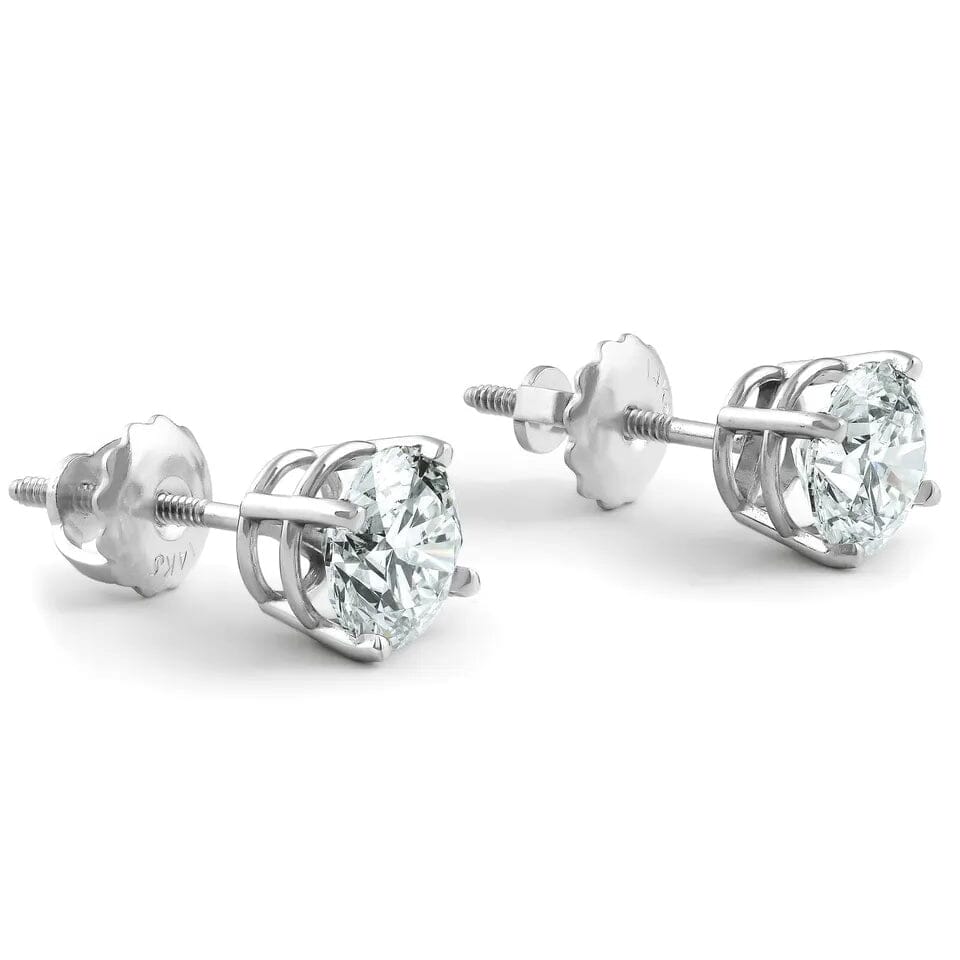 2Ct TW Round Lab Grown Diamond Studs 14K White Gold with Screw Backs Earrings - DailySale