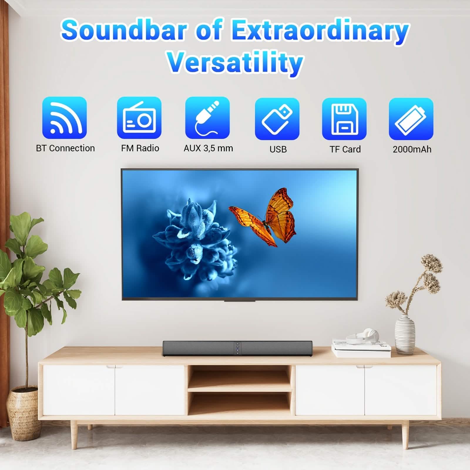 Wireless Soundbar for TV – 2-in-1 Detachable Bluetooth Speaker