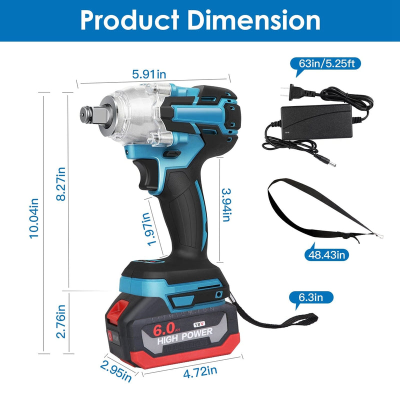 3-In-1 Cordless Electric Impact Wrench Drill Screwdriver with Brushless Motor Max 3450RPM Variable Speed Home Improvement - DailySale