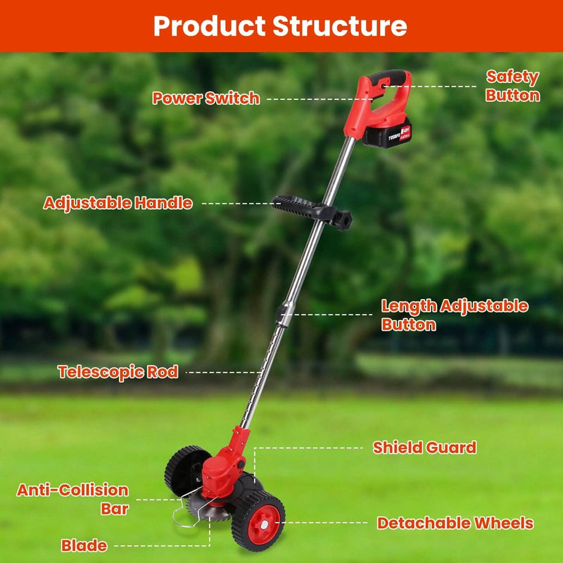 3-in-1 Electric Cordless Grass Wacker Battery Powered Grass Trimmer with Wheels Adjustable Head with 2-Pieces 2500mAh Batteries Garden & Patio - DailySale